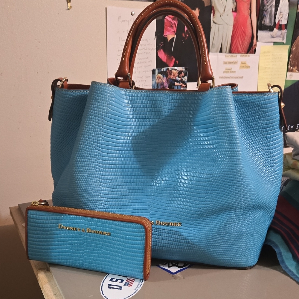 Dooney & Bourke Blue Textured Satchel and Wallet